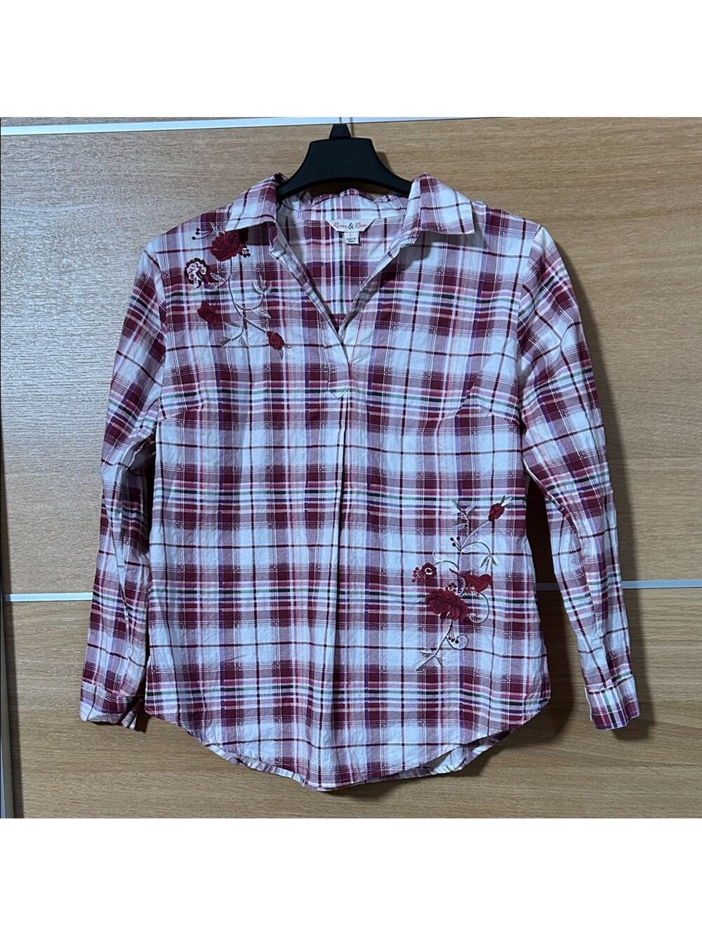 River & Rose Women's size L cotton Plaid Tunic with Floral Embroidery